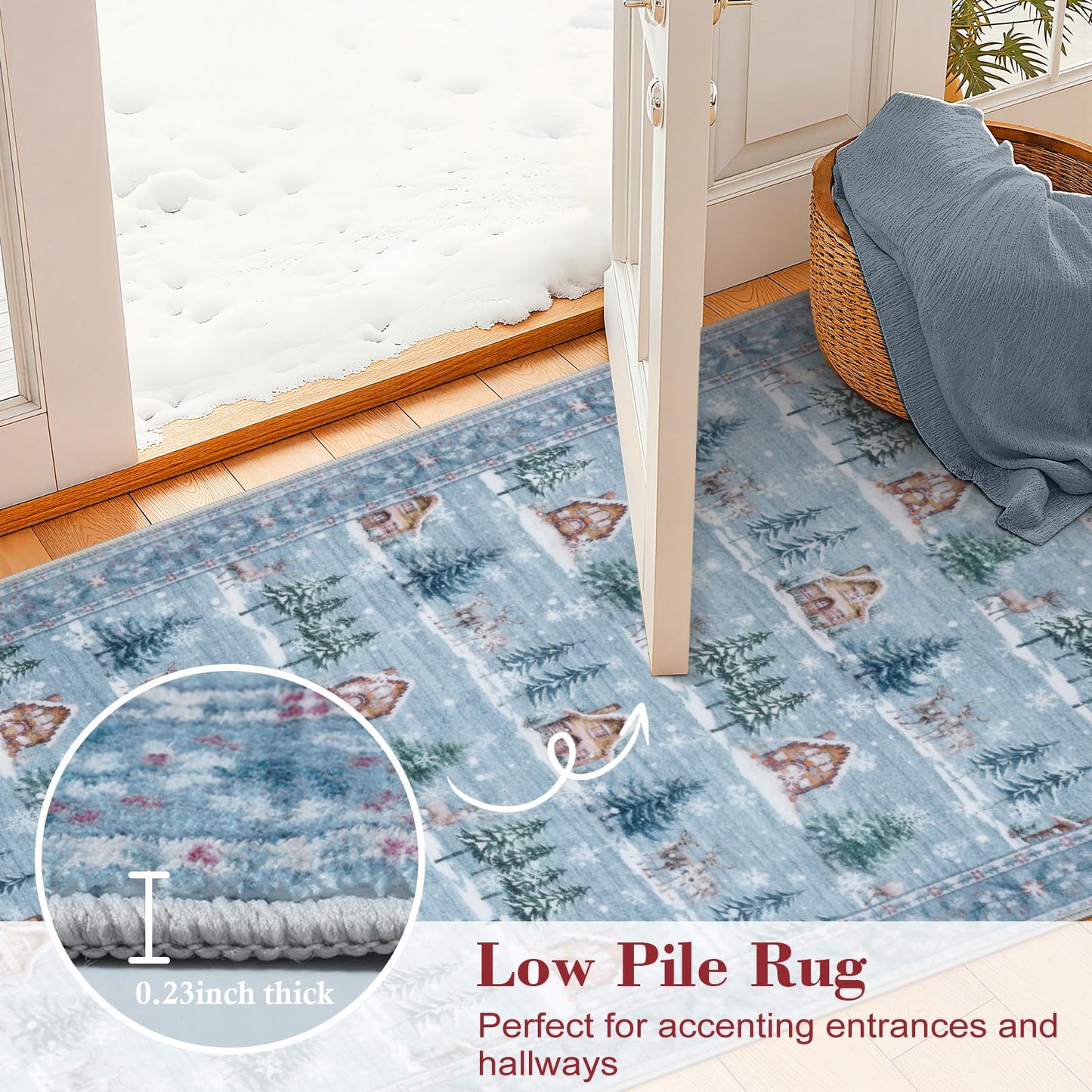 SUNDEREY Christmas Runner Rug Rug Runner for Entryway, Washable Non Slip Hallway Rugs, Stain Resistant Kitchen Rugs, Xmas Holiday Decor for Bathroom Bedside Carpet