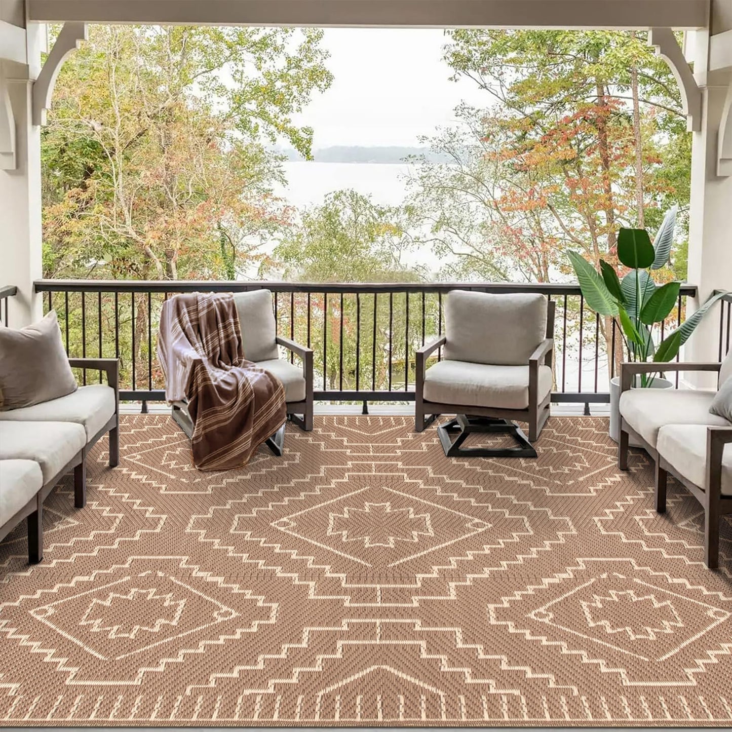 Lahome Portable Indoor/Outdoor Rug - Waterproof & Reversible Plastic Straw Mat for Patio, Deck, Balcony, Backyard, Picnic