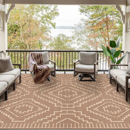 Lahome Portable Indoor/Outdoor Rug - Waterproof & Reversible Plastic Straw Mat for Patio, Deck, Balcony, Backyard, Picnic