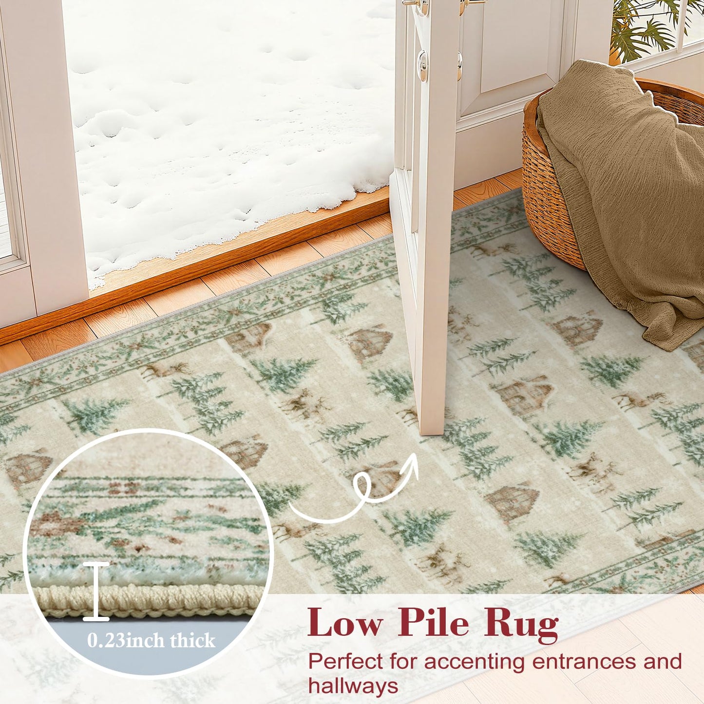 SUNDEREY Christmas Runner Rug Rug Runner for Entryway, Washable Non Slip Hallway Rugs, Stain Resistant Kitchen Rugs, Xmas Holiday Decor for Bathroom Bedside Carpet