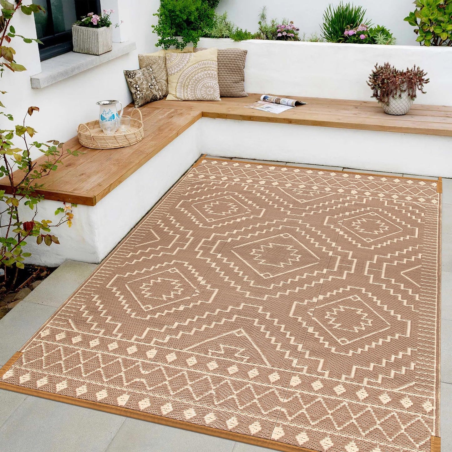 Lahome Portable Indoor/Outdoor Rug - Waterproof & Reversible Plastic Straw Mat for Patio, Deck, Balcony, Backyard, Picnic