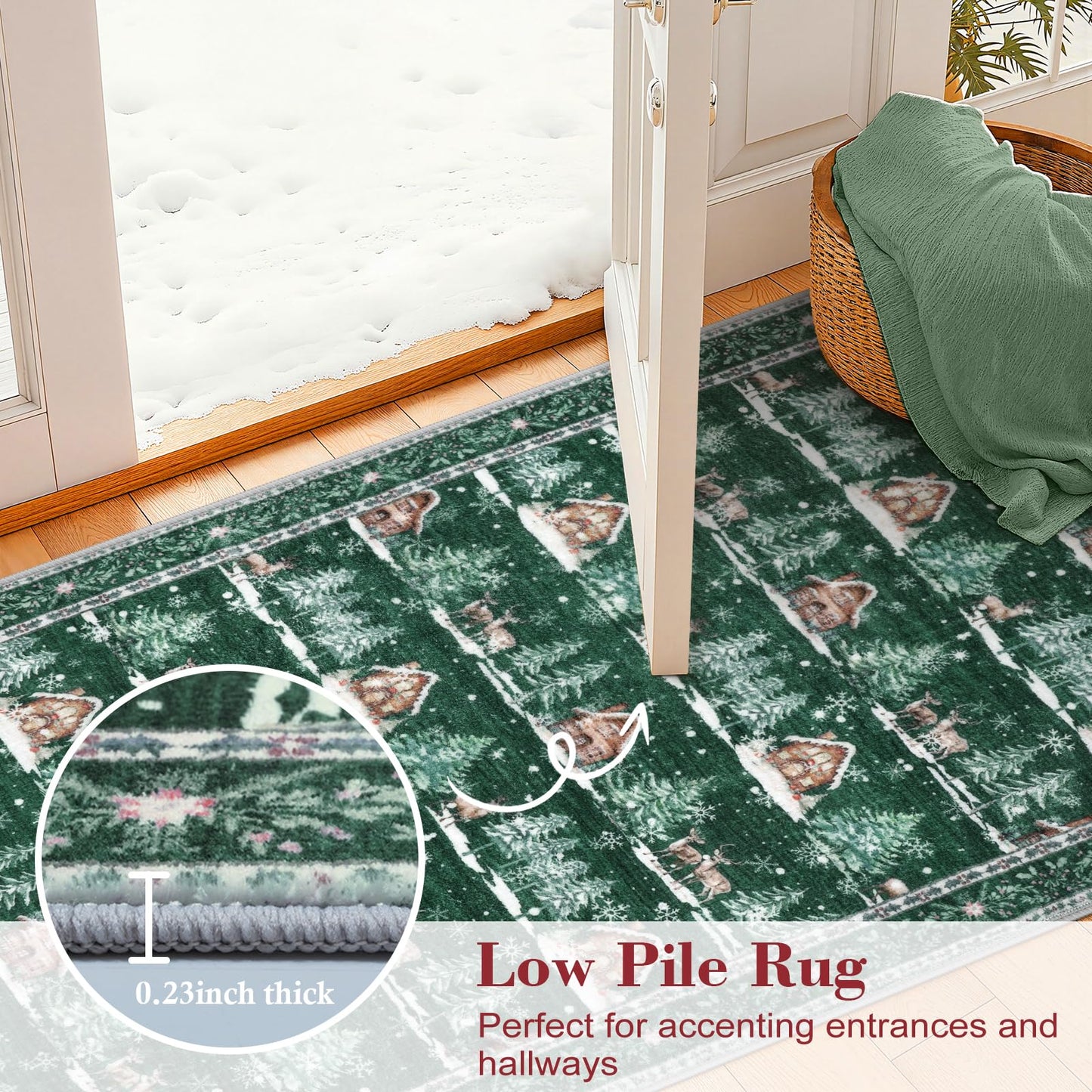 SUNDEREY Christmas Runner Rug Rug Runner for Entryway, Washable Non Slip Hallway Rugs, Stain Resistant Kitchen Rugs, Xmas Holiday Decor for Bathroom Bedside Carpet