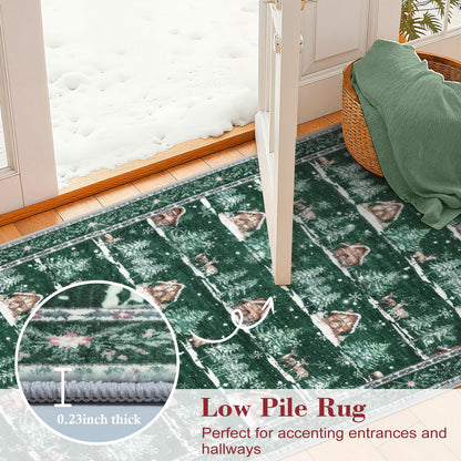 SUNDEREY Christmas Runner Rug Rug Runner for Entryway, Washable Non Slip Hallway Rugs, Stain Resistant Kitchen Rugs, Xmas Holiday Decor for Bathroom Bedside Carpet