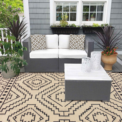 Lahome Portable Indoor/Outdoor Rug - Waterproof & Reversible Plastic Straw Mat for Patio, Deck, Balcony, Backyard, Picnic