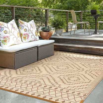 Lahome Portable Indoor/Outdoor Rug - Waterproof & Reversible Plastic Straw Mat for Patio, Deck, Balcony, Backyard, Picnic