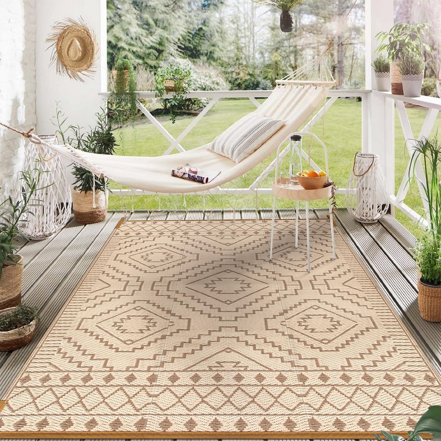 Lahome Portable Indoor/Outdoor Rug - Waterproof & Reversible Plastic Straw Mat for Patio, Deck, Balcony, Backyard, Picnic