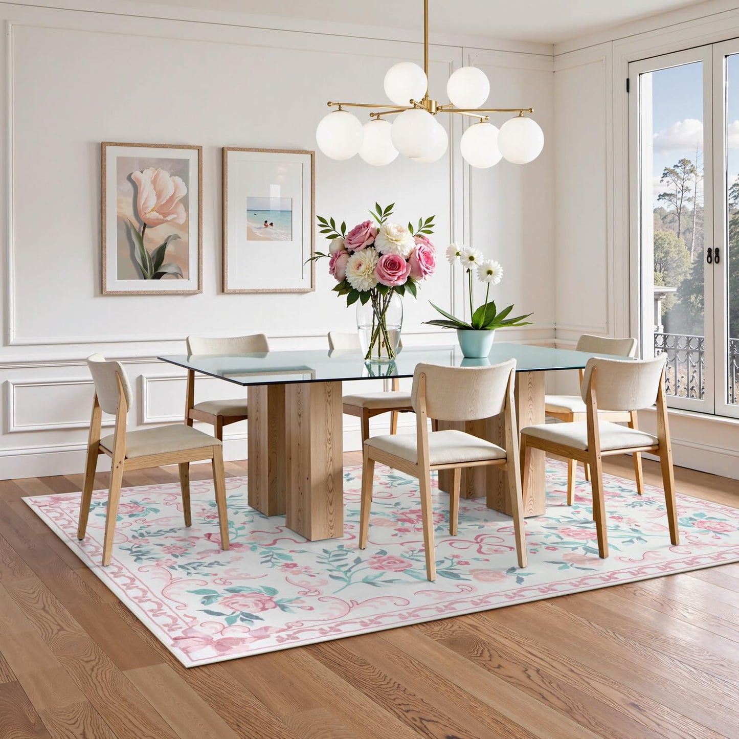 Lahome Washable Floral Bow Area Rug, Rugs for Living Room, Soft Ultra-Thin Non-Slip Carpet for Girls Bedroom Nursery Dorm Kids Room Playroom