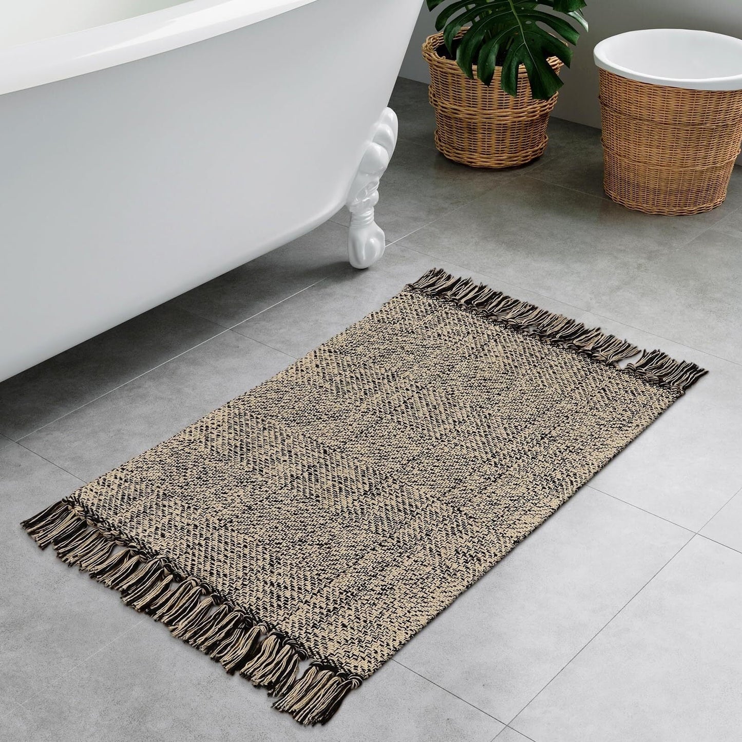 SUNDEREY Washable Bedroom Rugs,Area Rug, Bohemian Kitchen Rug, Cotton Woven Entryway Rug, Modern Braided Door Mat,Stain Resistant Boho Rug Low-Pile Throw Rug for ‎Dining Room Office Walmart Walmart 2'x3' Black/Cream