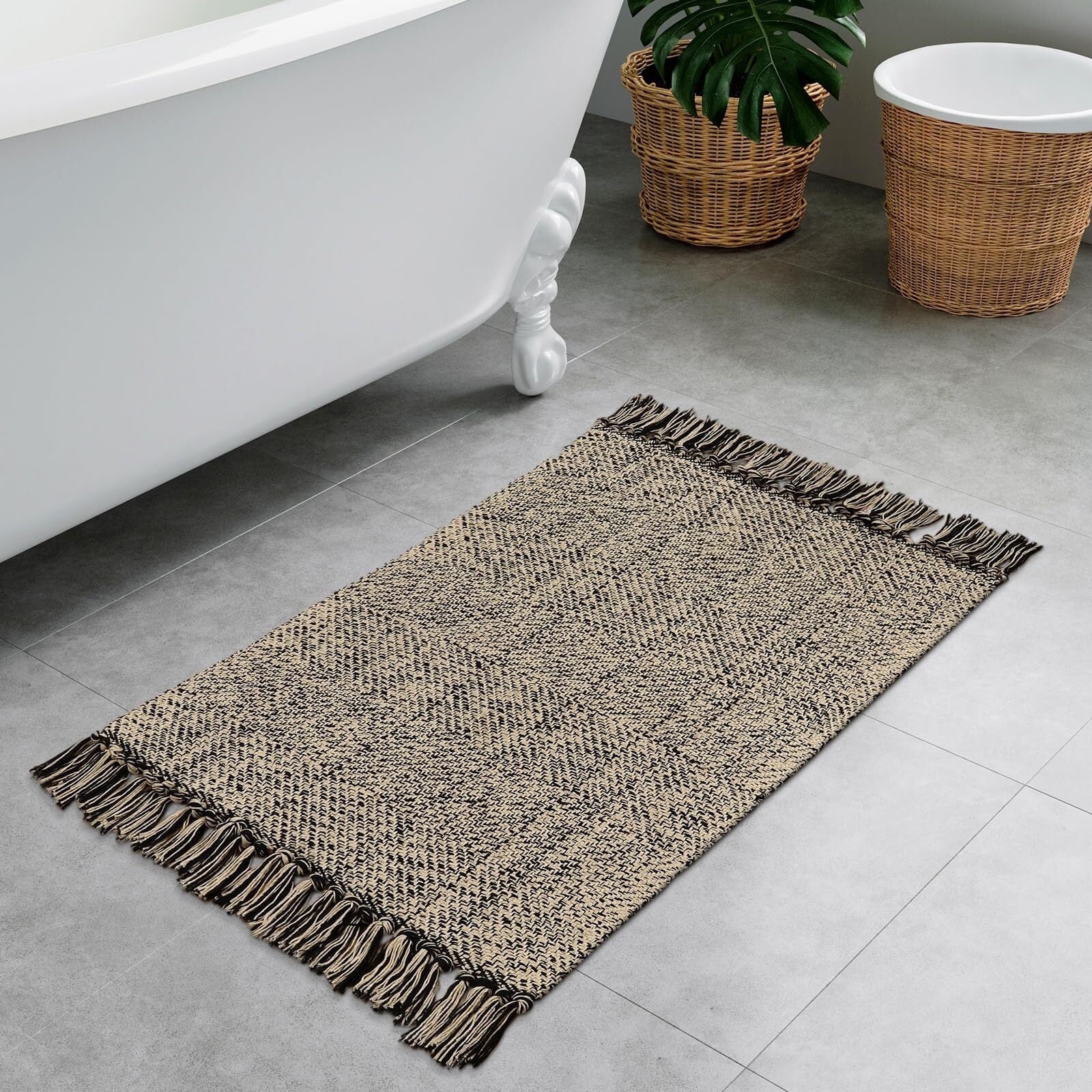SUNDEREY Washable Bedroom Rugs,Area Rug, Bohemian Kitchen Rug, Cotton Woven Entryway Rug, Modern Braided Door Mat,Stain Resistant Boho Rug Low-Pile Throw Rug for ‎Dining Room Office Walmart Walmart 2'x3' Black/Cream