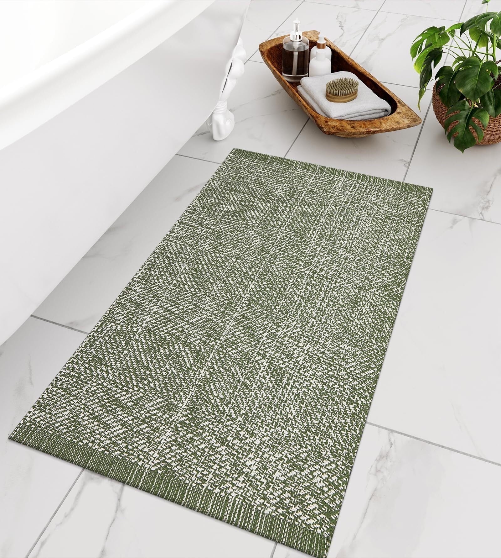 SUNDEREY Washable Bedroom Rugs,Area Rug, Bohemian Kitchen Rug, Cotton Woven Entryway Rug, Modern Braided Door Mat,Stain Resistant Boho Rug Low-Pile Throw Rug for ‎Dining Room Office Walmart Walmart 2'x3' Green/Cream