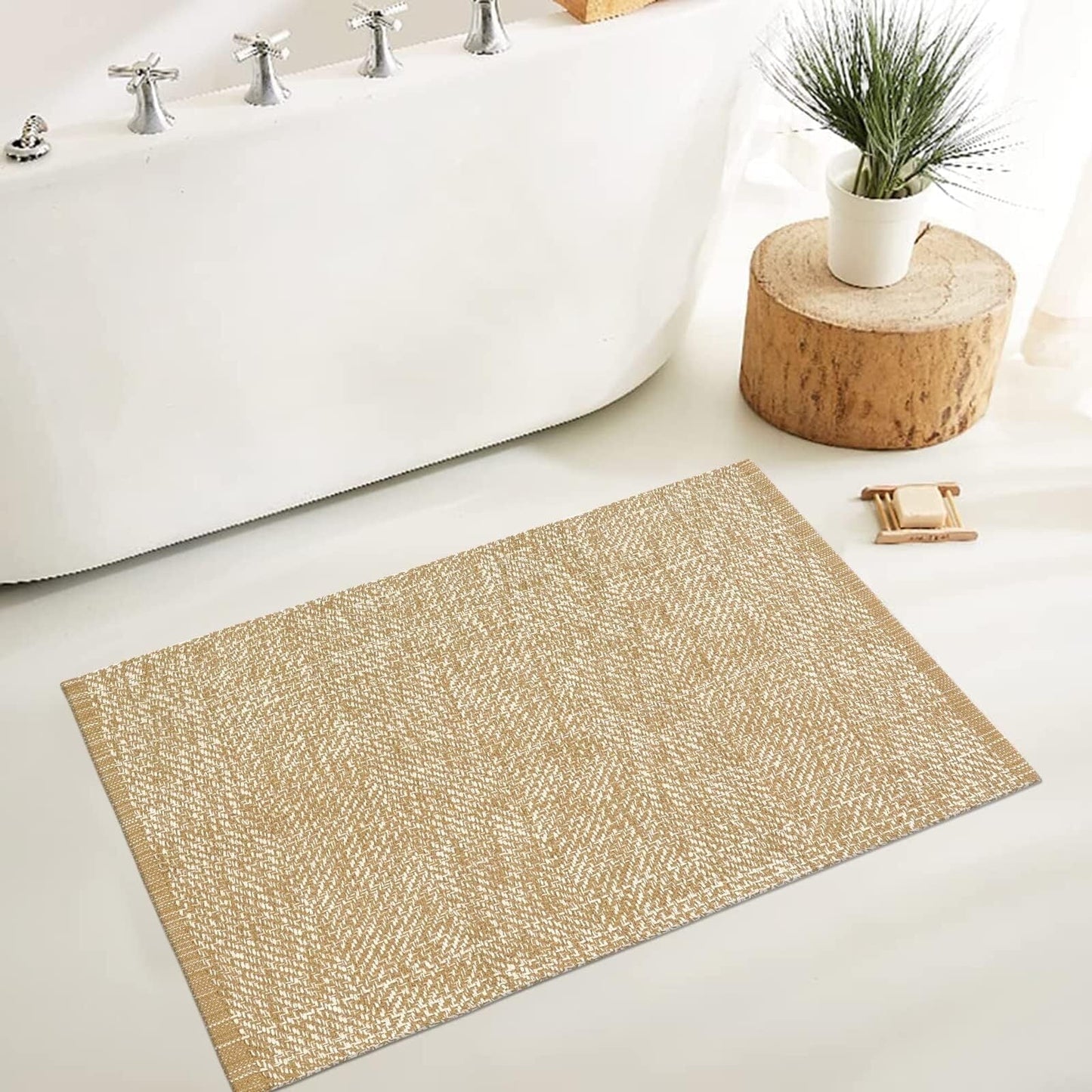 SUNDEREY Washable Bedroom Rugs,Area Rug, Bohemian Kitchen Rug, Cotton Woven Entryway Rug, Modern Braided Door Mat,Stain Resistant Boho Rug Low-Pile Throw Rug for ‎Dining Room Office Walmart Walmart 2'x3' Khaki