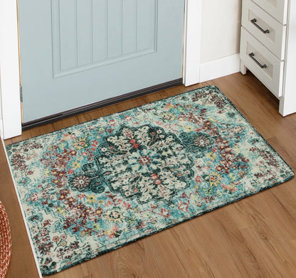 Lahome Decor Area Rug for Living Room Washable Bedroom Dining Rug Boho Floral Medallion Area Rug Non Slip Vintage Indoor Accent Carpet for Apartment Nursery Kids Room Walmart Walmart 2' x 3' Teal