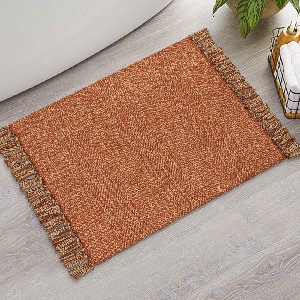 SUNDEREY Washable Bedroom Rugs,Area Rug, Bohemian Kitchen Rug, Cotton Woven Entryway Rug, Modern Braided Door Mat,Stain Resistant Boho Rug Low-Pile Throw Rug for ‎Dining Room Office Walmart Walmart 2'x3' Terracotta