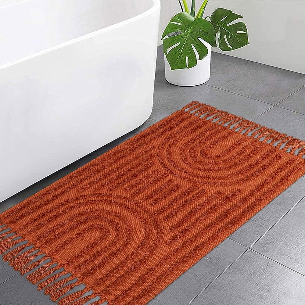SUNDEREY Modern Rainbow Area Rug,Washable Bedroom Rugs,Boho Terracotta Woven Floor Carpet With Tassel, Modern Farmhouse Tufted Rug For Living Dining Room Kitchen Entryway Bathroom Walmart Walmart 2'x3' Terracotta