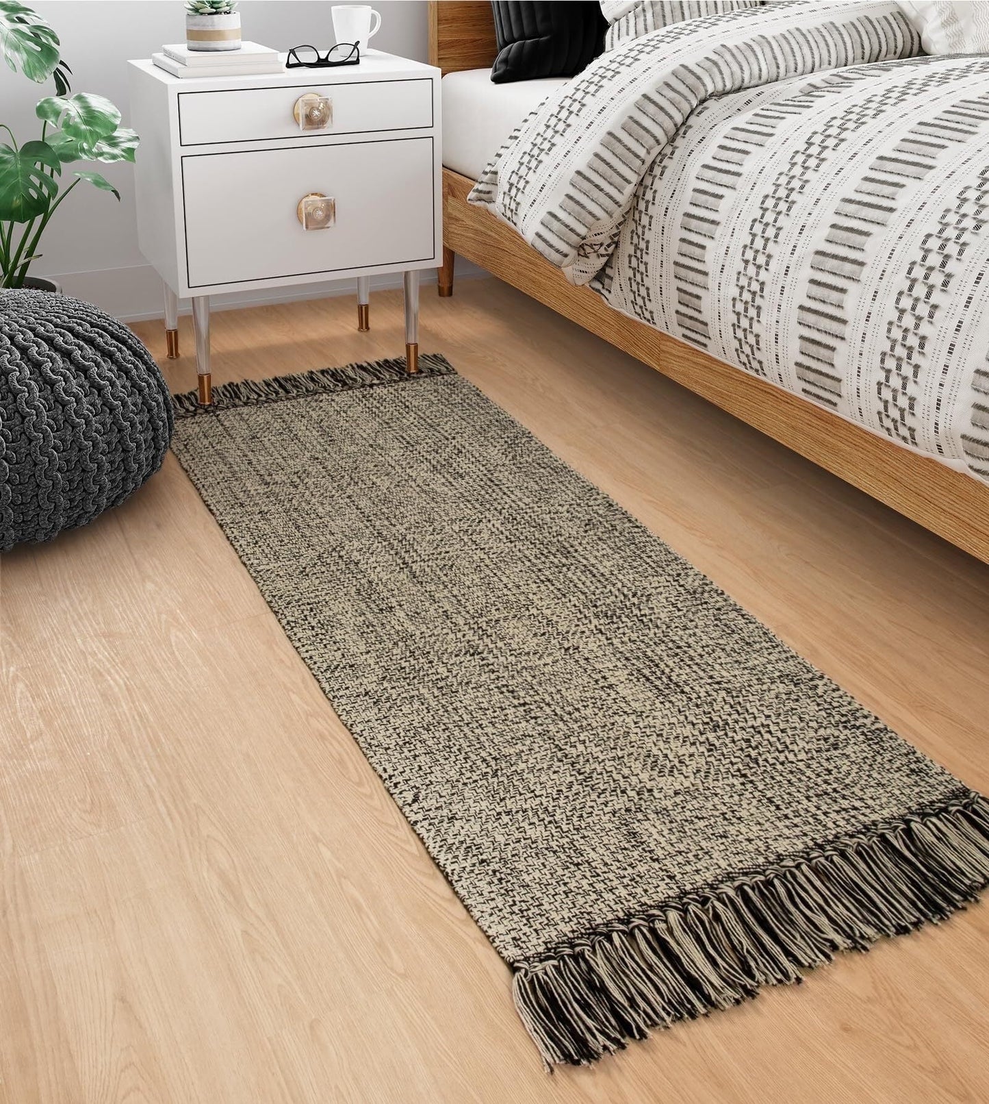 SUNDEREY Washable Bedroom Rugs,Area Rug, Bohemian Kitchen Rug, Cotton Woven Entryway Rug, Modern Braided Door Mat,Stain Resistant Boho Rug Low-Pile Throw Rug for ‎Dining Room Office Walmart Walmart 2'x5' Black/Cream