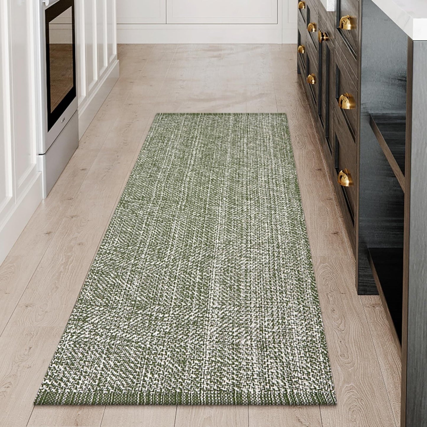 SUNDEREY Washable Bedroom Rugs,Area Rug, Bohemian Kitchen Rug, Cotton Woven Entryway Rug, Modern Braided Door Mat,Stain Resistant Boho Rug Low-Pile Throw Rug for ‎Dining Room Office Walmart Walmart 2'x5' Green/Cream