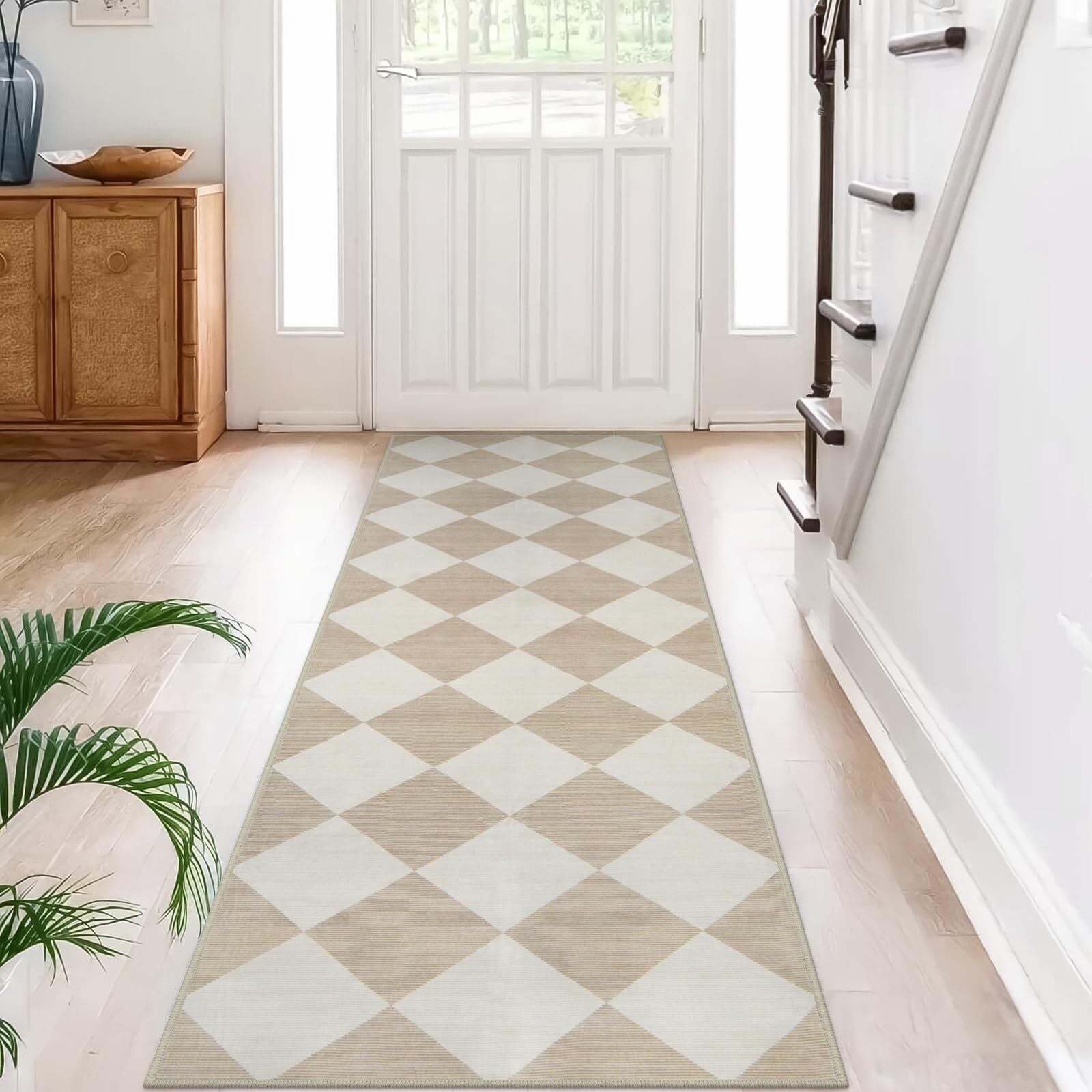 Lahome Decor Modern Washable Area Rugs for Living Room, Non-Slip Rugs for Bedroom, Farmhouse Checkered Rug, Moroccan Neutral Soft Low Pile Carpet for Office Dining Room Playroom Walmart Walmart 2' x 6' Beige