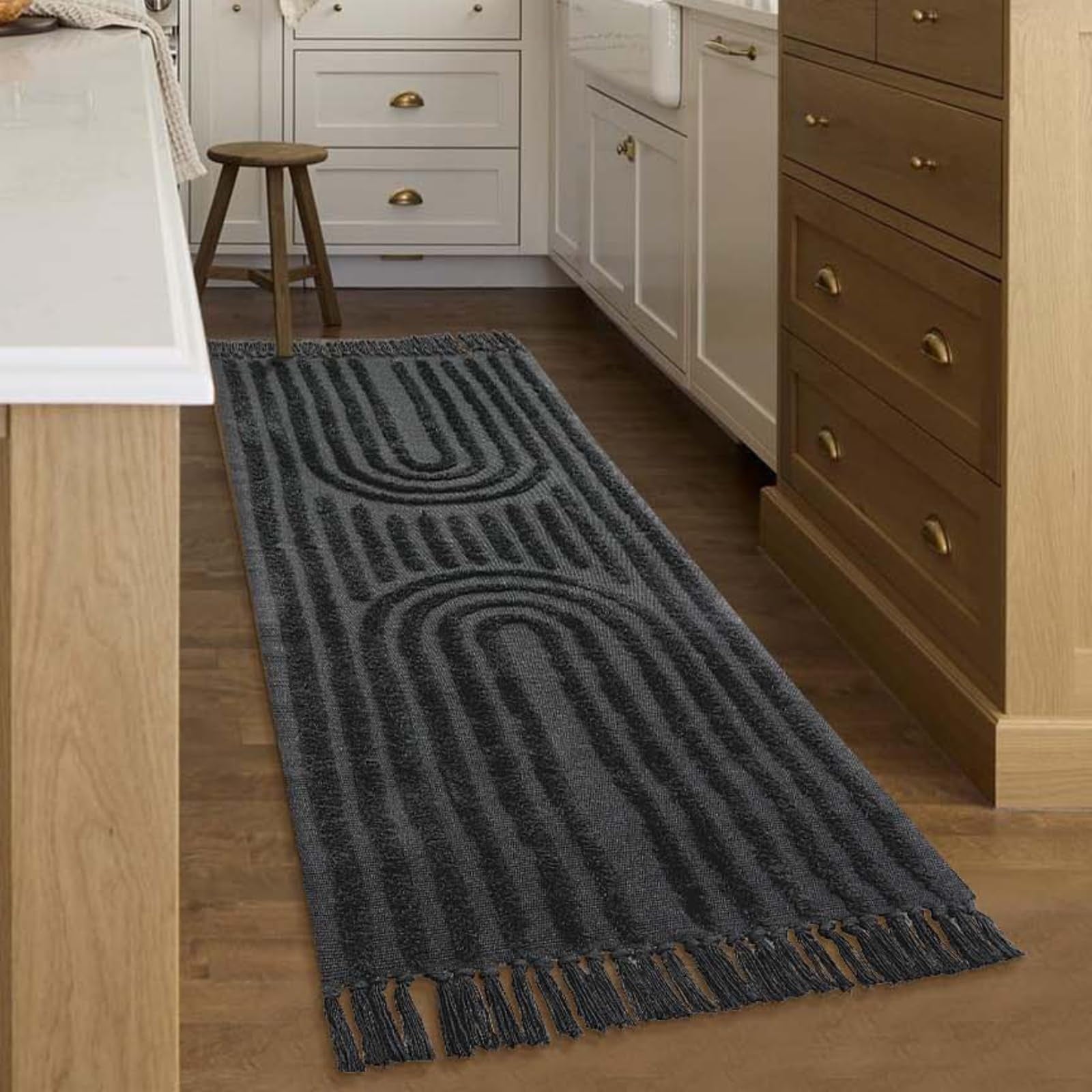 SUNDEREY Modern Rainbow Area Rug,Washable Bedroom Rugs,Boho Terracotta Woven Floor Carpet With Tassel, Modern Farmhouse Tufted Rug For Living Dining Room Kitchen Entryway Bathroom Walmart Walmart 2'x6' Dark Grey