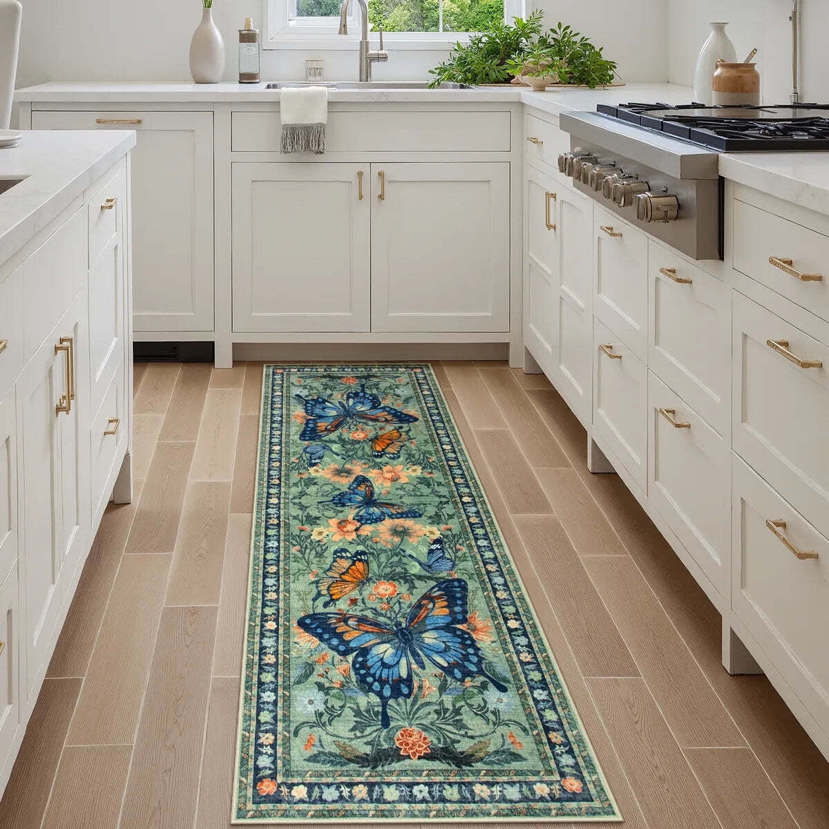Lahome Decor Butterfly Bedroom Rug,Area Rugs Rugs for Living Room, Non-Slip Washable Rugs Stain Resistant Boho Floral Rug Low-Pile Throw Rug for ‎Dining Room Office Walmart Walmart 2' x 6' Green