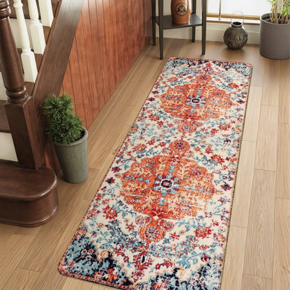 Lahome Decor Area Rug for Living Room Washable Bedroom Dining Rug Boho Floral Medallion Area Rug Non Slip Vintage Indoor Accent Carpet for Apartment Nursery Kids Room Walmart Walmart 2' x 6' Orange