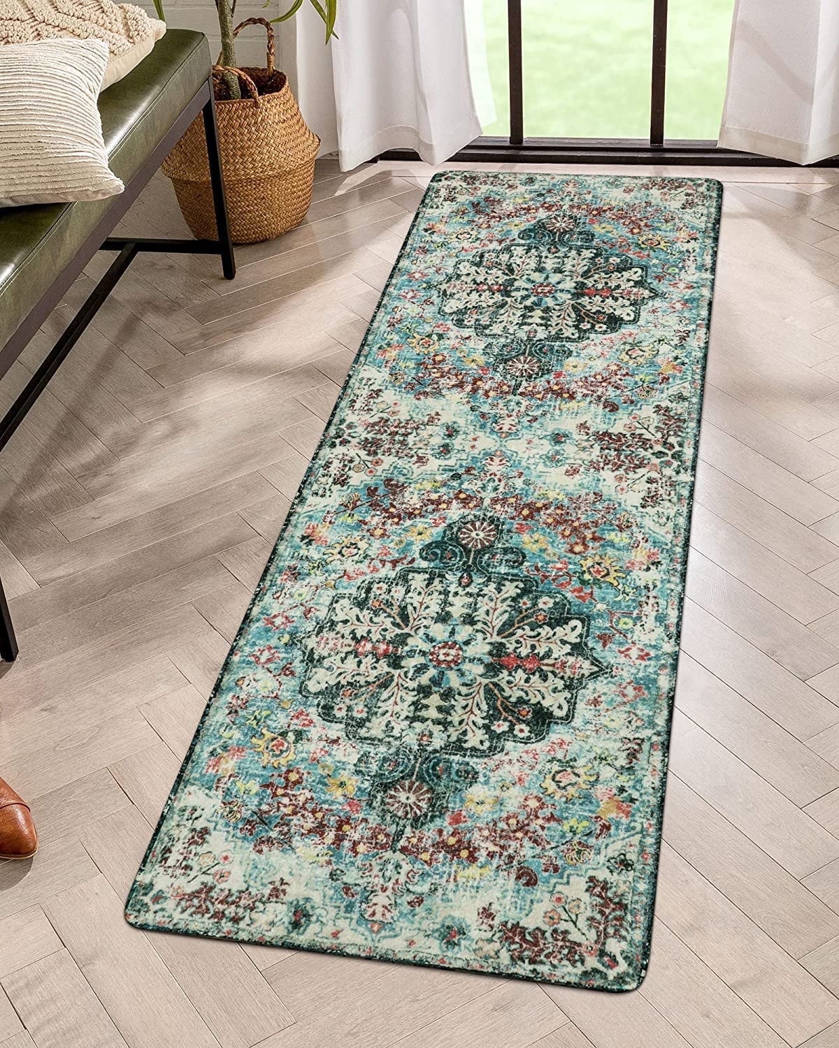 Lahome Decor Area Rug for Living Room Washable Bedroom Dining Rug Boho Floral Medallion Area Rug Non Slip Vintage Indoor Accent Carpet for Apartment Nursery Kids Room Walmart Walmart 2' x 6' Teal