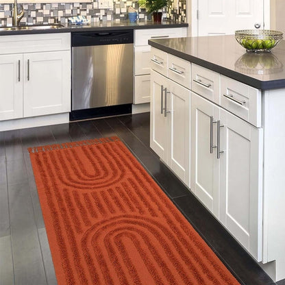 SUNDEREY Modern Rainbow Area Rug,Washable Bedroom Rugs,Boho Terracotta Woven Floor Carpet With Tassel, Modern Farmhouse Tufted Rug For Living Dining Room Kitchen Entryway Bathroom Walmart Walmart 2'x6' Terracotta