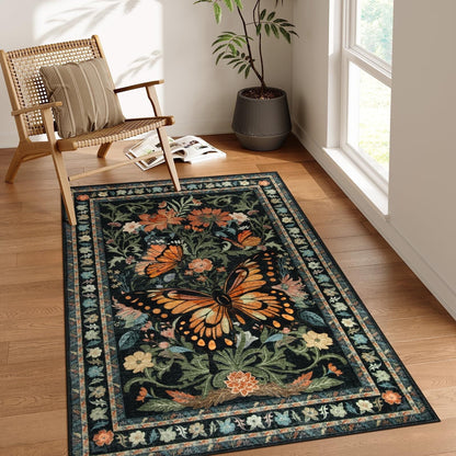 Lahome Decor Butterfly Bedroom Rug,Area Rugs Rugs for Living Room, Non-Slip Washable Rugs Stain Resistant Boho Floral Rug Low-Pile Throw Rug for ‎Dining Room Office Walmart Walmart 3' x 5' Black