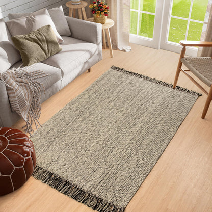 SUNDEREY Washable Bedroom Rugs,Area Rug, Bohemian Kitchen Rug, Cotton Woven Entryway Rug, Modern Braided Door Mat,Stain Resistant Boho Rug Low-Pile Throw Rug for ‎Dining Room Office Walmart Walmart 3' x 5' Black/Cream