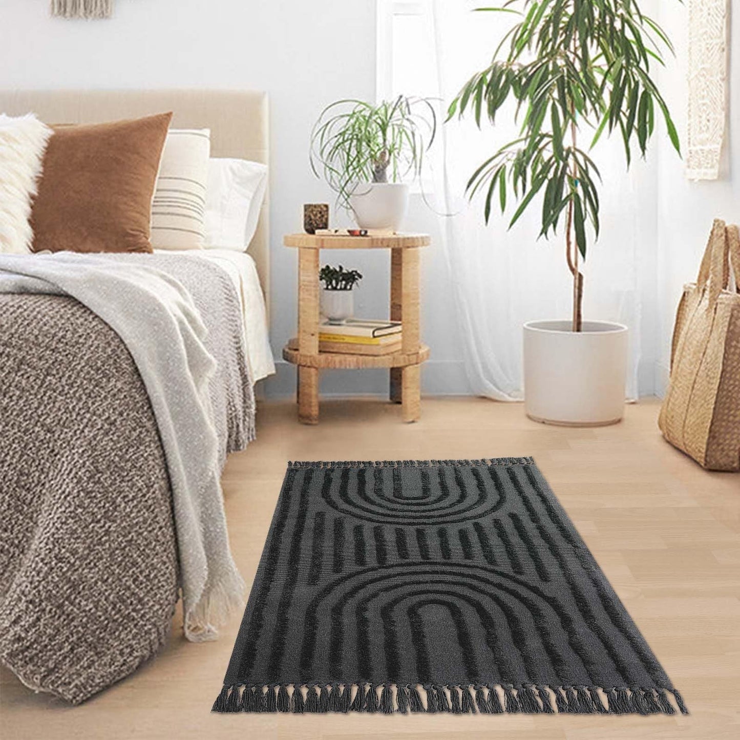 SUNDEREY Modern Rainbow Area Rug,Washable Bedroom Rugs,Boho Terracotta Woven Floor Carpet With Tassel, Modern Farmhouse Tufted Rug For Living Dining Room Kitchen Entryway Bathroom Walmart Walmart 3' x 5' Dark Grey