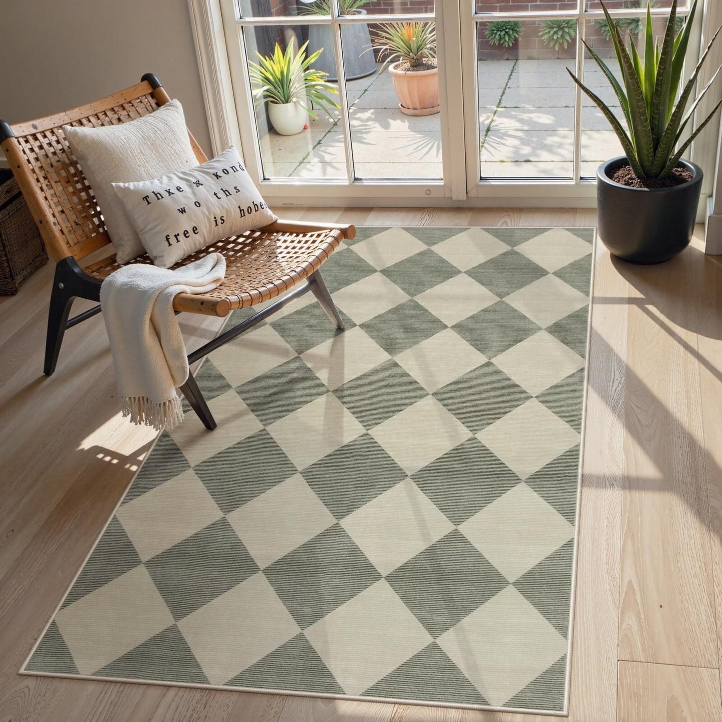 Lahome Decor Modern Washable Area Rugs for Living Room, Non-Slip Rugs for Bedroom, Farmhouse Checkered Rug, Moroccan Neutral Soft Low Pile Carpet for Office Dining Room Playroom Walmart Walmart 3' x 5' Green