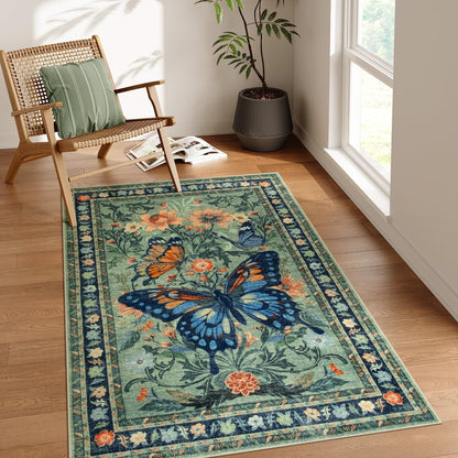Lahome Decor Butterfly Bedroom Rug,Area Rugs Rugs for Living Room, Non-Slip Washable Rugs Stain Resistant Boho Floral Rug Low-Pile Throw Rug for ‎Dining Room Office Walmart Walmart 3' x 5' Green