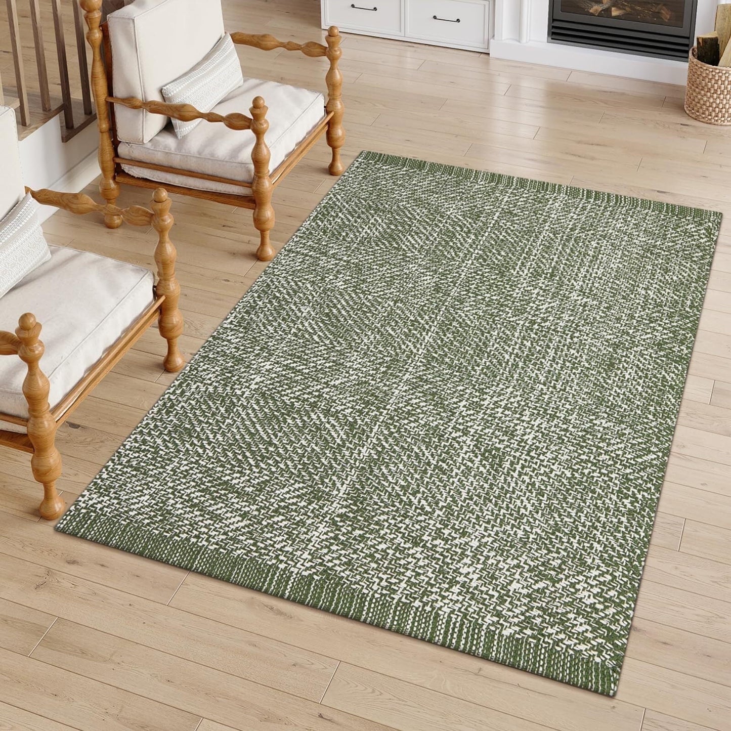 SUNDEREY Washable Bedroom Rugs,Area Rug, Bohemian Kitchen Rug, Cotton Woven Entryway Rug, Modern Braided Door Mat,Stain Resistant Boho Rug Low-Pile Throw Rug for ‎Dining Room Office Walmart Walmart 3' x 5' Green/Cream
