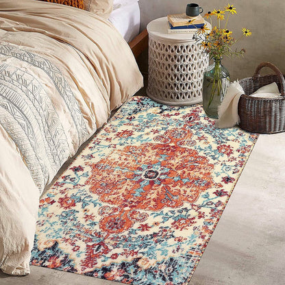 Lahome Decor Area Rug for Living Room Washable Bedroom Dining Rug Boho Floral Medallion Area Rug Non Slip Vintage Indoor Accent Carpet for Apartment Nursery Kids Room Walmart Walmart 3' x 5' Orange