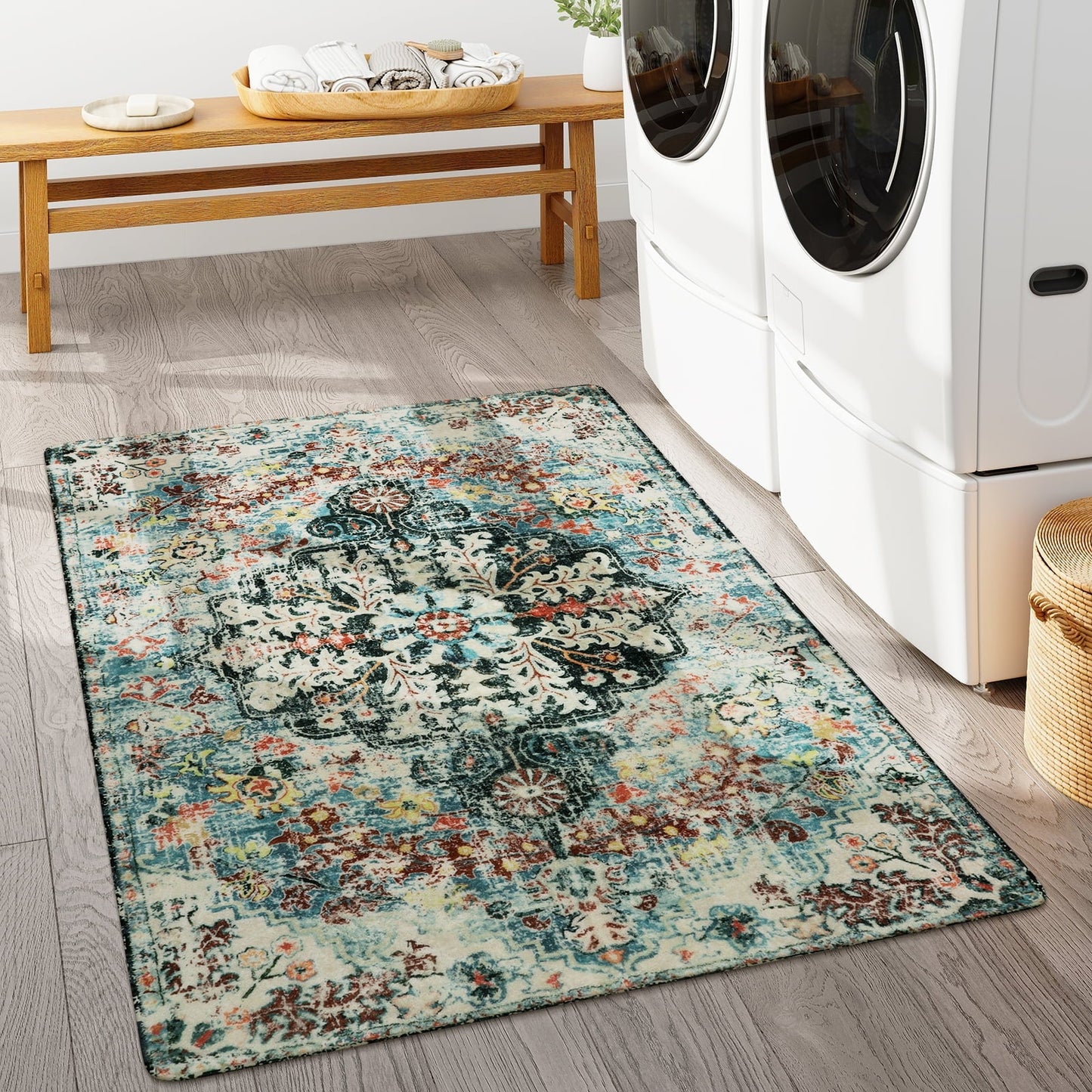Lahome Decor Area Rug for Living Room Washable Bedroom Dining Rug Boho Floral Medallion Area Rug Non Slip Vintage Indoor Accent Carpet for Apartment Nursery Kids Room Walmart Walmart 3' x 5' Teal