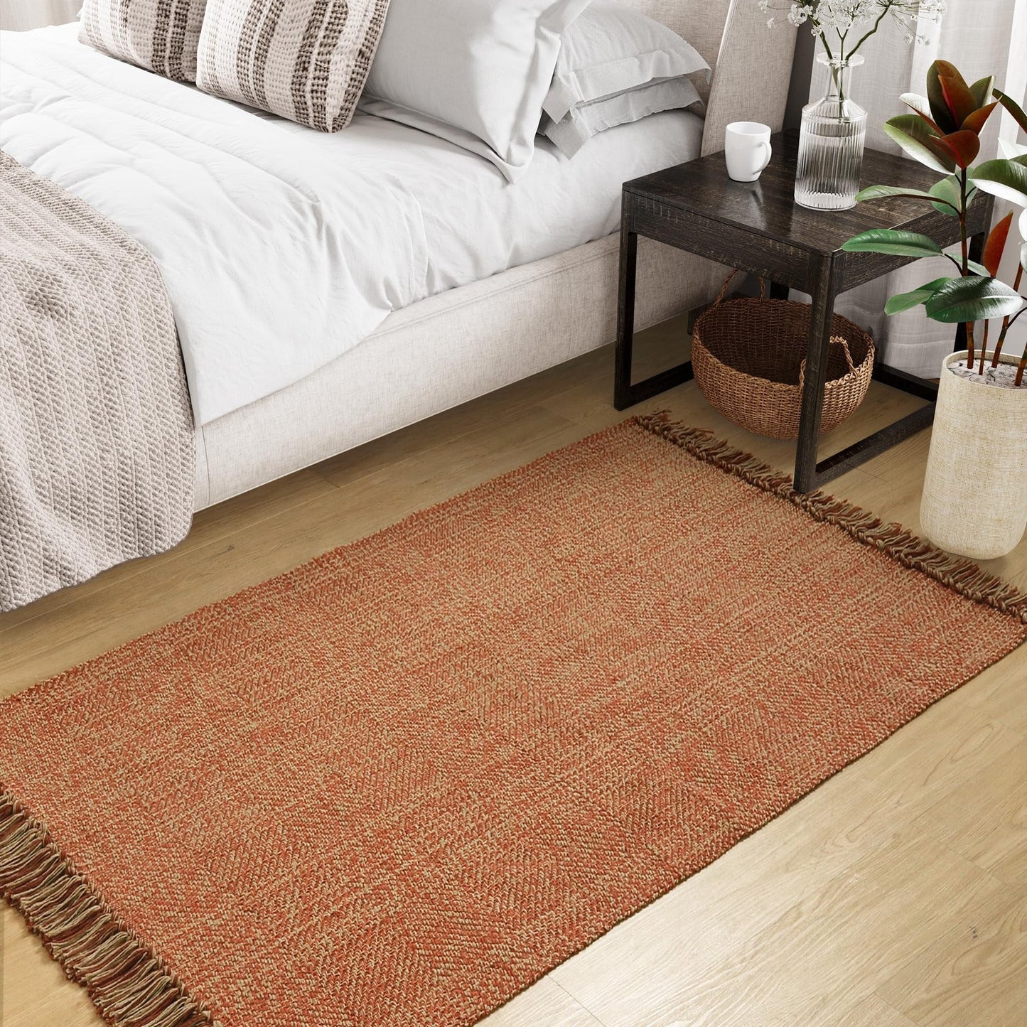 SUNDEREY Washable Bedroom Rugs,Area Rug, Bohemian Kitchen Rug, Cotton Woven Entryway Rug, Modern Braided Door Mat,Stain Resistant Boho Rug Low-Pile Throw Rug for ‎Dining Room Office Walmart Walmart 3' x 5' Terracotta