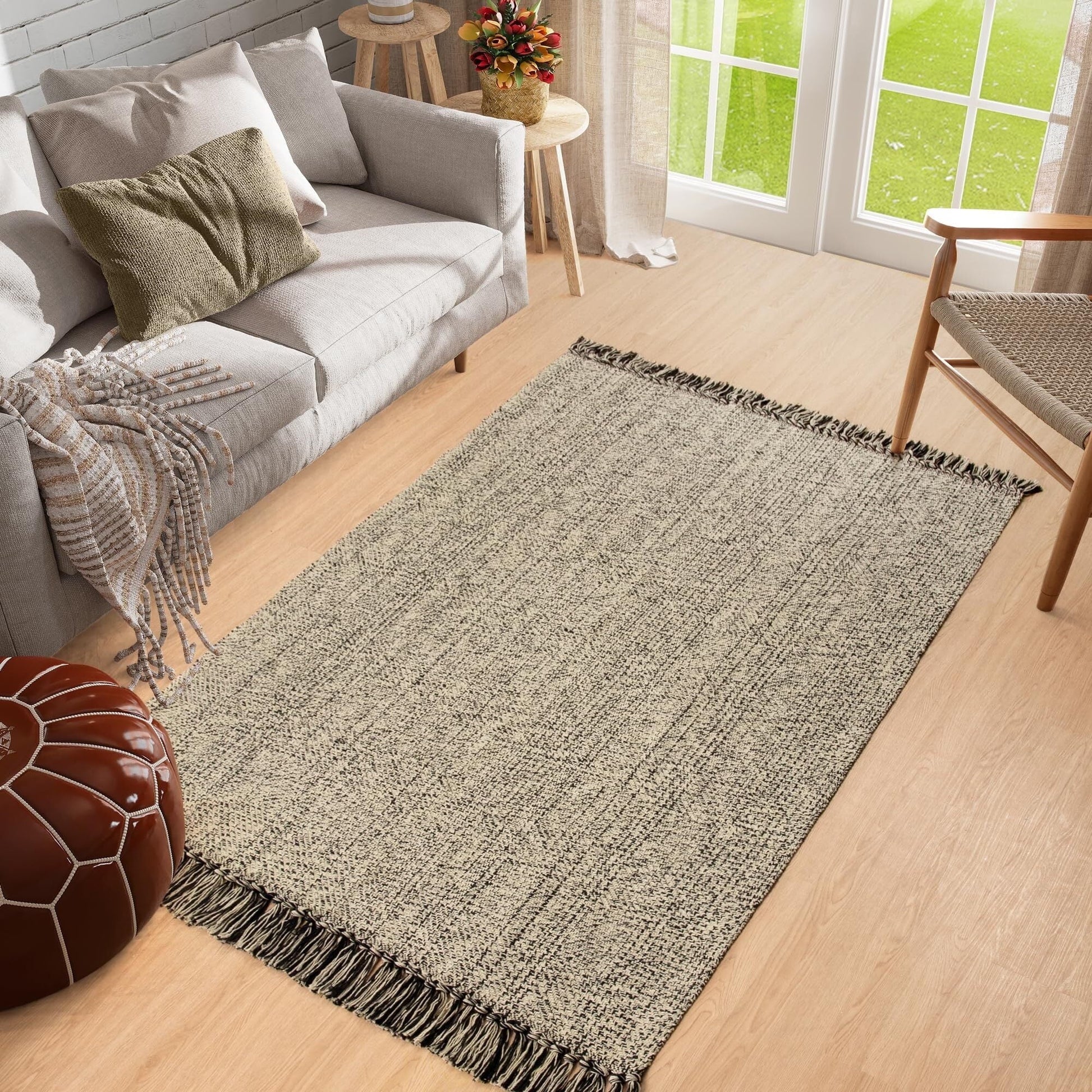 SUNDEREY Washable Bedroom Rugs,Area Rug, Bohemian Kitchen Rug, Cotton Woven Entryway Rug, Modern Braided Door Mat,Stain Resistant Boho Rug Low-Pile Throw Rug for ‎Dining Room Office Walmart Walmart 4' x 6' Black/Cream