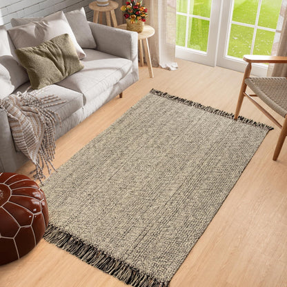 SUNDEREY Washable Bedroom Rugs,Area Rug, Bohemian Kitchen Rug, Cotton Woven Entryway Rug, Modern Braided Door Mat,Stain Resistant Boho Rug Low-Pile Throw Rug for ‎Dining Room Office Walmart Walmart 4' x 6' Black/Cream