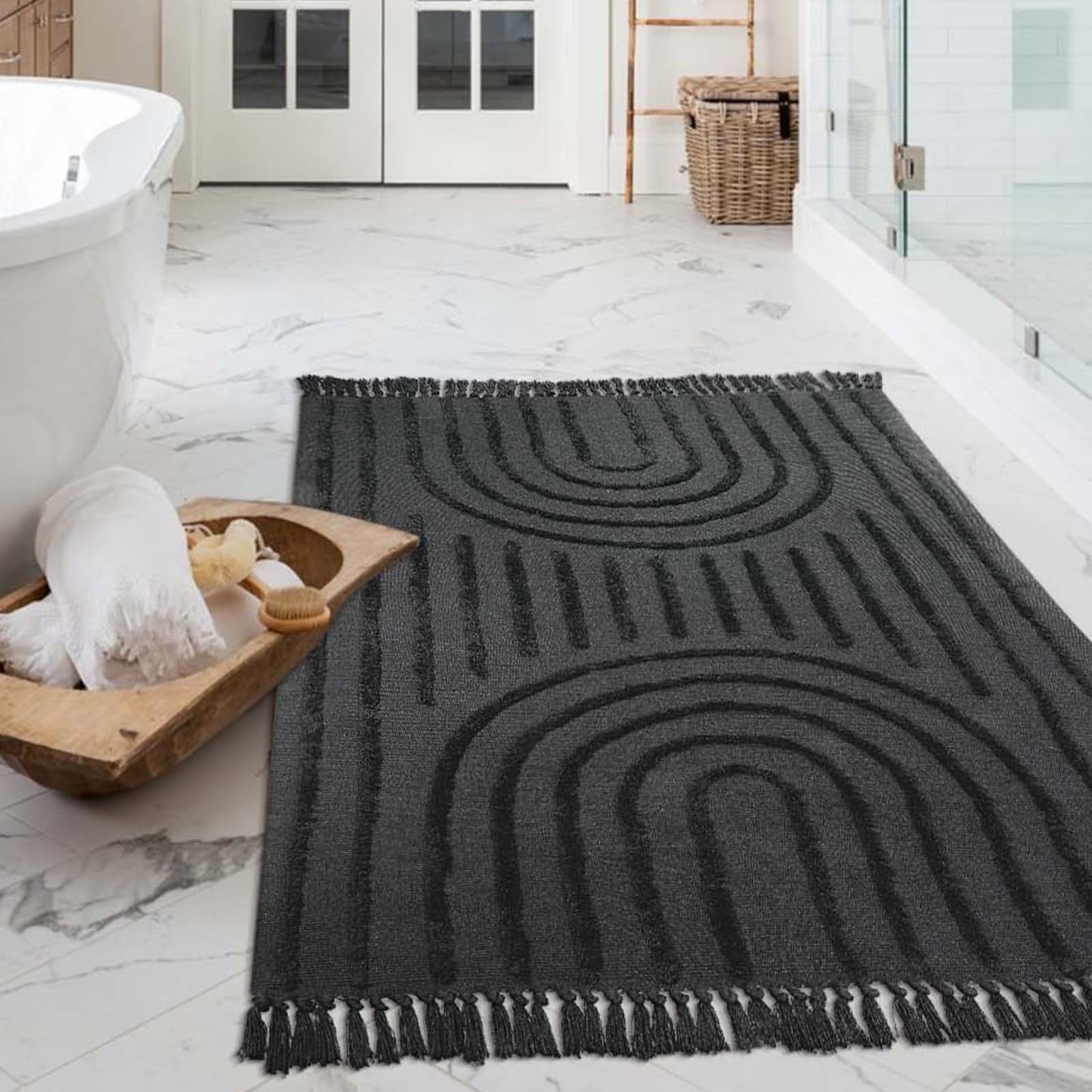 SUNDEREY Modern Rainbow Area Rug,Washable Bedroom Rugs,Boho Terracotta Woven Floor Carpet With Tassel, Modern Farmhouse Tufted Rug For Living Dining Room Kitchen Entryway Bathroom Walmart Walmart 4' x 6' Dark Grey