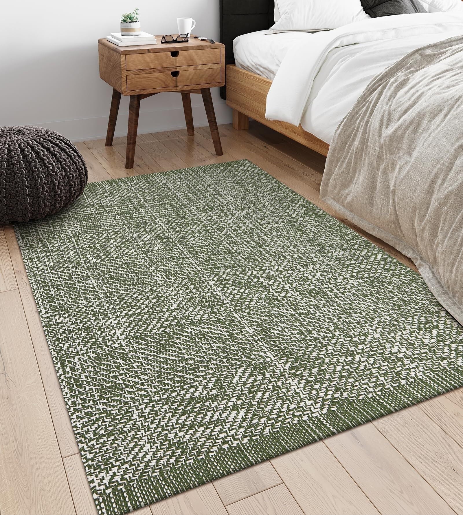SUNDEREY Washable Bedroom Rugs,Area Rug, Bohemian Kitchen Rug, Cotton Woven Entryway Rug, Modern Braided Door Mat,Stain Resistant Boho Rug Low-Pile Throw Rug for ‎Dining Room Office Walmart Walmart 4' x 6' Green/Cream
