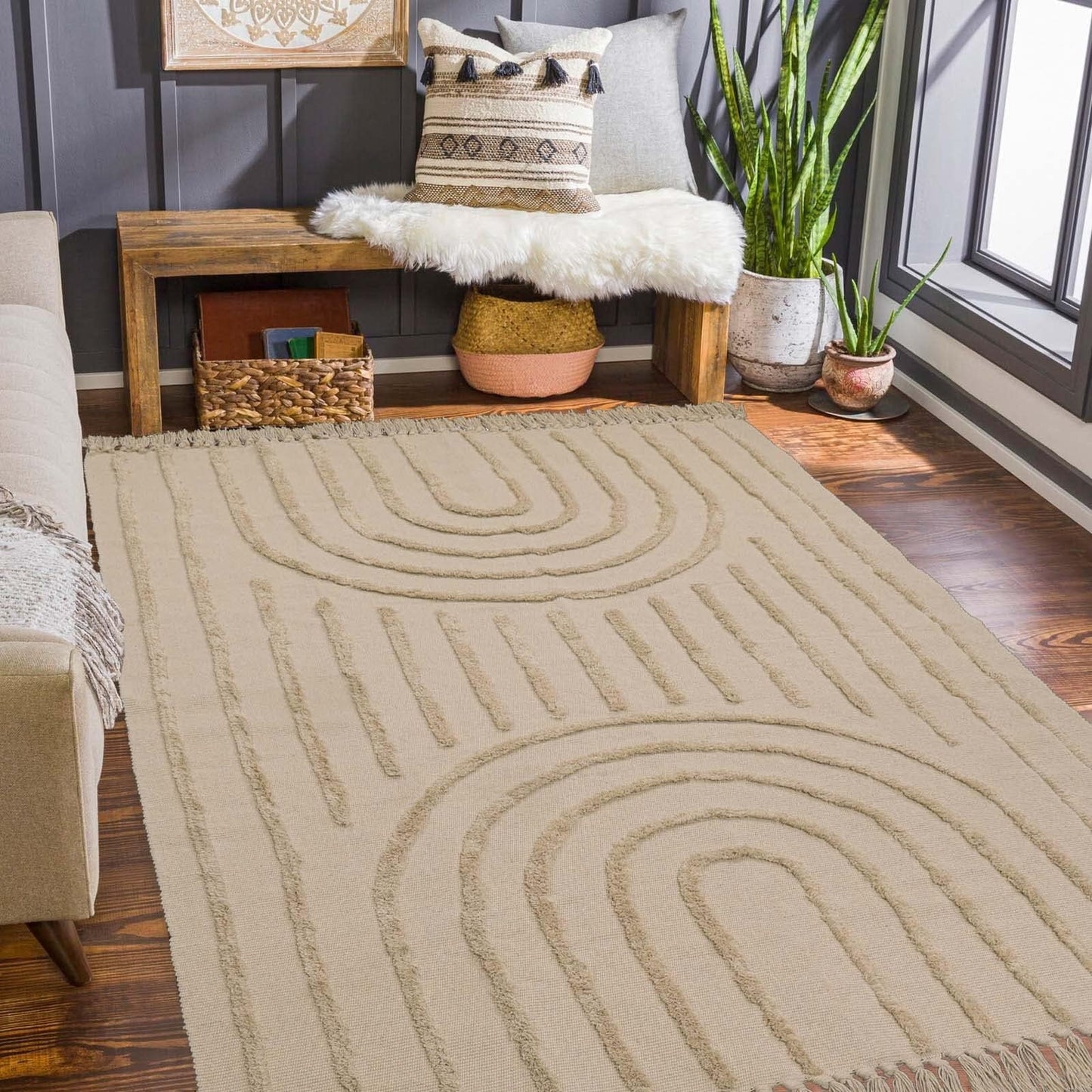 SUNDEREY Modern Rainbow Area Rug,Washable Bedroom Rugs,Boho Terracotta Woven Floor Carpet With Tassel, Modern Farmhouse Tufted Rug For Living Dining Room Kitchen Entryway Bathroom Walmart Walmart 4' x 6' Khaki