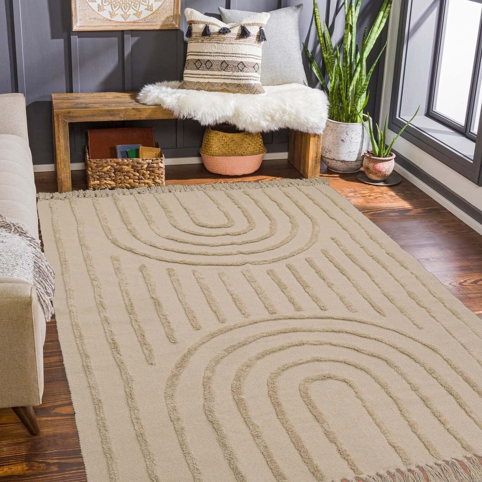 SUNDEREY Modern Rainbow Area Rug,Washable Bedroom Rugs,Boho Terracotta Woven Floor Carpet With Tassel, Modern Farmhouse Tufted Rug For Living Dining Room Kitchen Entryway Bathroom Walmart Walmart 4' x 6' Khaki