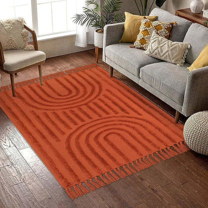 SUNDEREY Modern Rainbow Area Rug,Washable Bedroom Rugs,Boho Terracotta Woven Floor Carpet With Tassel, Modern Farmhouse Tufted Rug For Living Dining Room Kitchen Entryway Bathroom Walmart Walmart 4' x 6' Terracotta