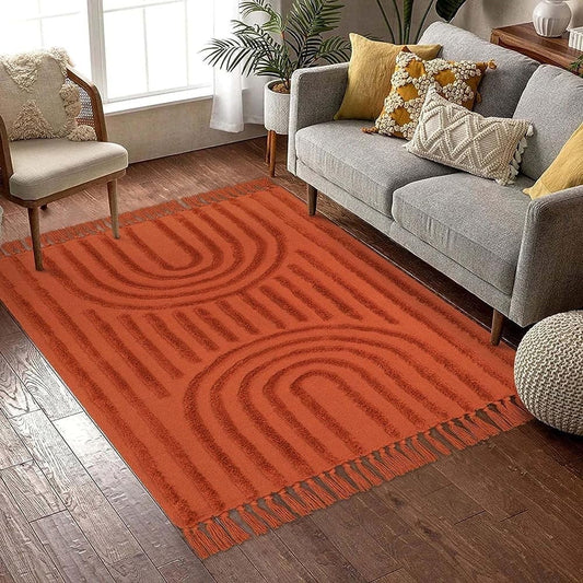 SUNDEREY Modern Rainbow Area Rug,Washable Bedroom Rugs,Boho Terracotta Woven Floor Carpet With Tassel, Modern Farmhouse Tufted Rug For Living Dining Room Kitchen Entryway Bathroom Walmart Walmart 4' x 6' Terracotta