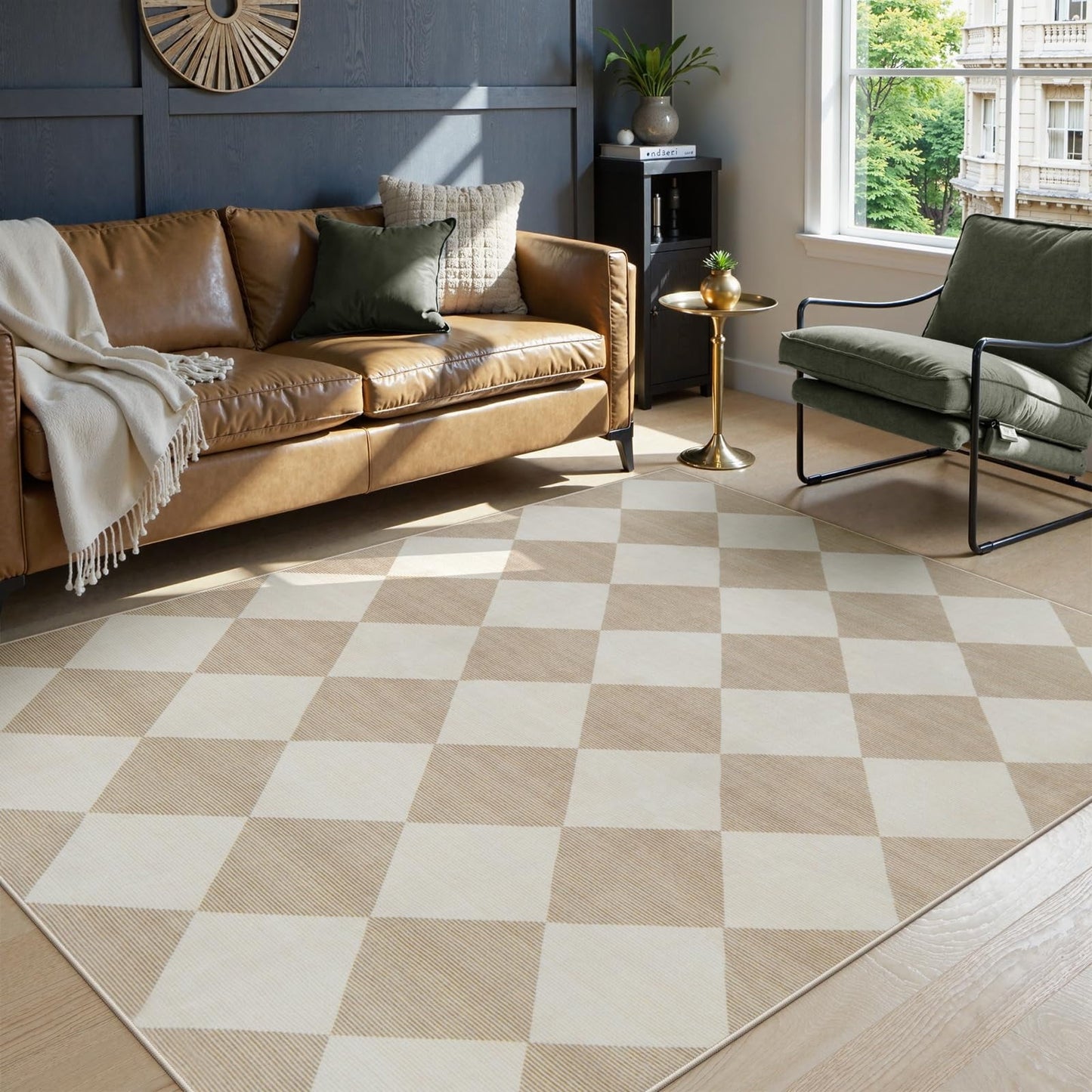 Lahome Decor Modern Washable Area Rugs for Living Room, Non-Slip Rugs for Bedroom, Farmhouse Checkered Rug, Moroccan Neutral Soft Low Pile Carpet for Office Dining Room Playroom Walmart Walmart 5' x 7' Beige