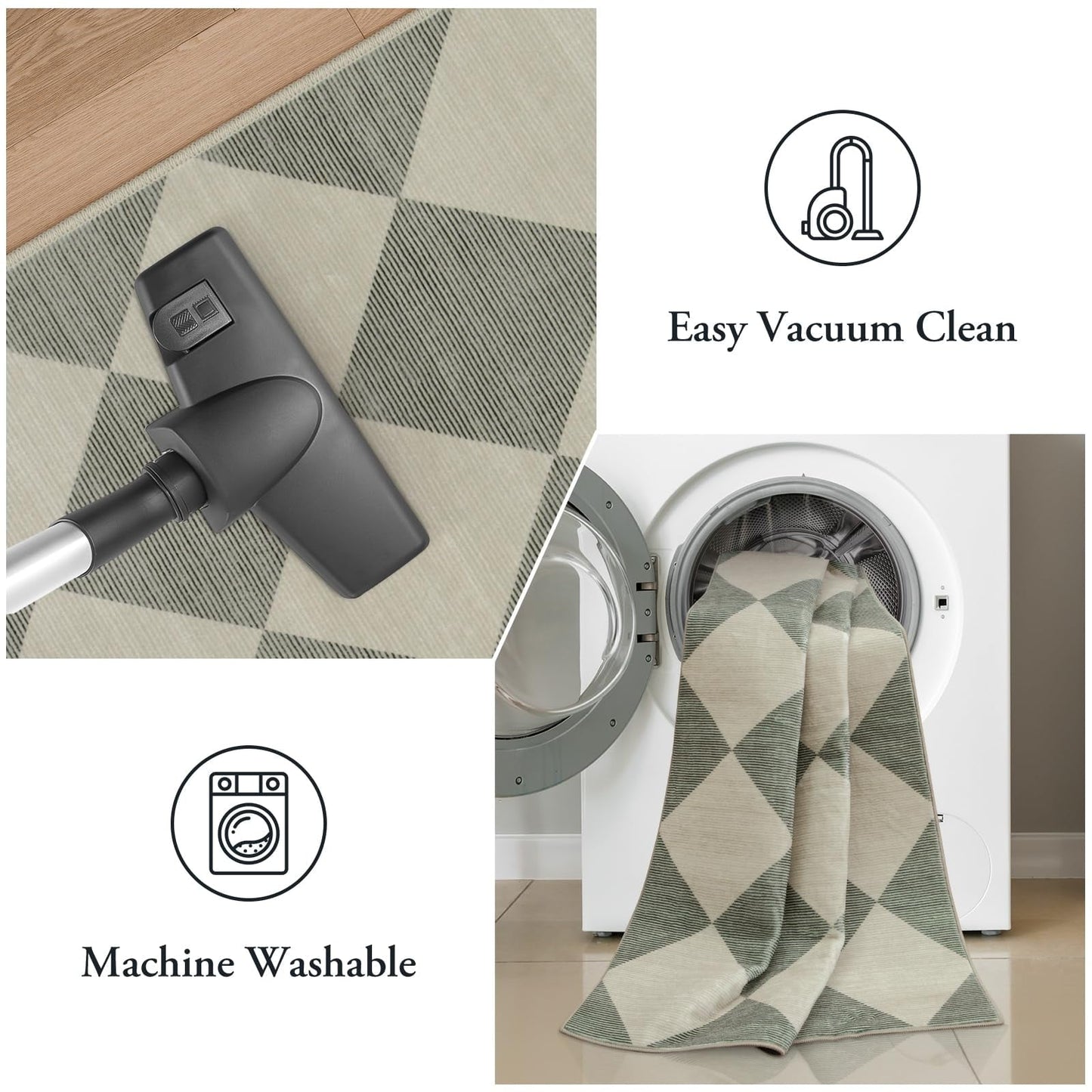 Lahome Decor Modern Washable Area Rugs for Living Room, Non-Slip Rugs for Bedroom, Farmhouse Checkered Rug, Moroccan Neutral Soft Low Pile Carpet for Office Dining Room Playroom Walmart Walmart