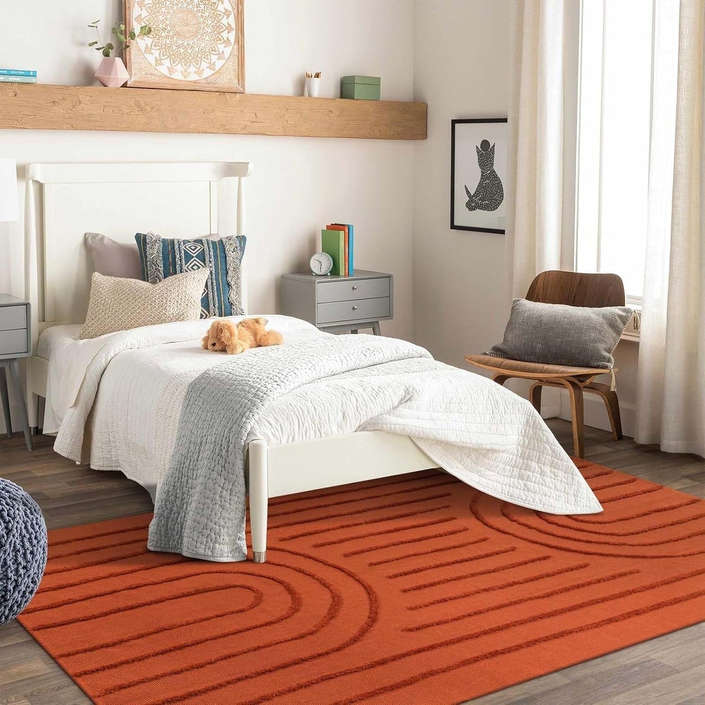 SUNDEREY Modern Rainbow Area Rug,Washable Bedroom Rugs,Boho Terracotta Woven Floor Carpet With Tassel, Modern Farmhouse Tufted Rug For Living Dining Room Kitchen Entryway Bathroom Walmart Walmart 5' x 8' Terracotta