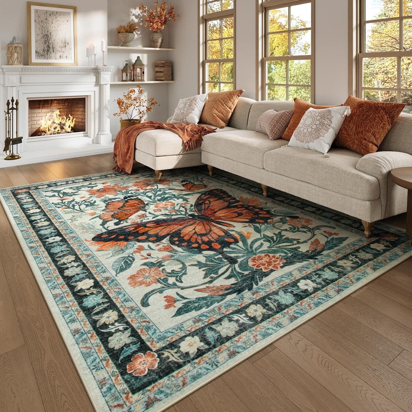 Lahome Decor Butterfly Bedroom Rug,Area Rugs Rugs for Living Room, Non-Slip Washable Rugs Stain Resistant Boho Floral Rug Low-Pile Throw Rug for ‎Dining Room Office Walmart Walmart 8' x 10' Beige