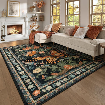 Lahome Decor Butterfly Bedroom Rug,Area Rugs Rugs for Living Room, Non-Slip Washable Rugs Stain Resistant Boho Floral Rug Low-Pile Throw Rug for ‎Dining Room Office Walmart Walmart 8' x 10' Black