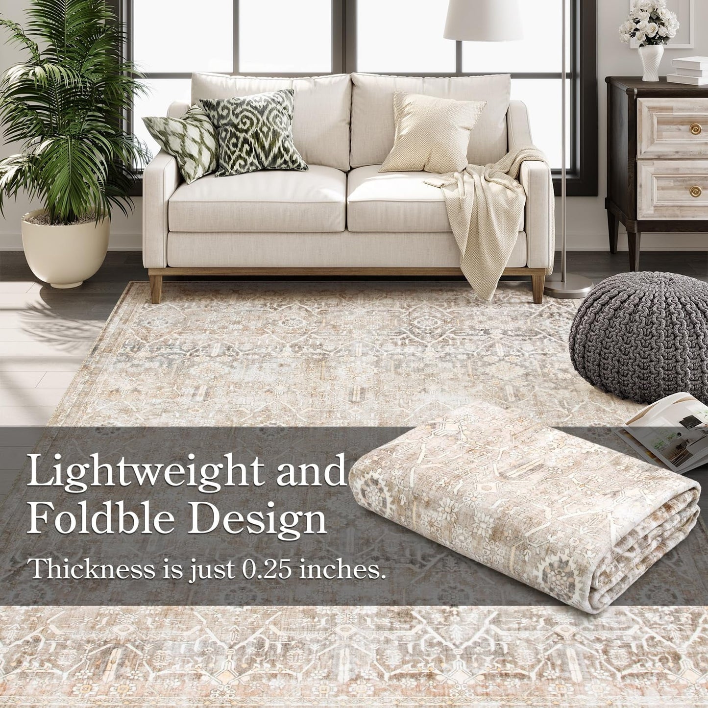 Lahome Decor Washable Area Rug,Boho Tribe Rugs for Living Room With Non-Slip Backing, Stain Resistant Non-Shed Carpet for Bedroom, Dining Room, Dorm, Office,Farmhouse Walmart Walmart