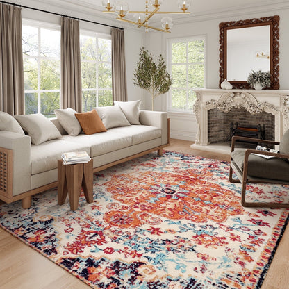 Lahome Decor Area Rug for Living Room Washable Bedroom Dining Rug Boho Floral Medallion Area Rug Non Slip Vintage Indoor Accent Carpet for Apartment Nursery Kids Room Walmart Walmart 8' x 10' Orange